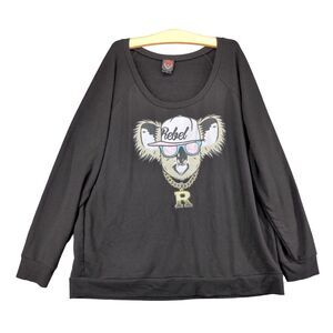 Rebel Wilson For Torrid Womens Sweatshirt Size 3 Black Koala Graphic Scoop Neck
